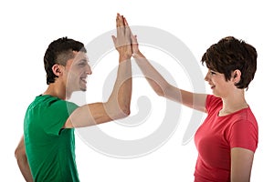 Man and woman giving a high five