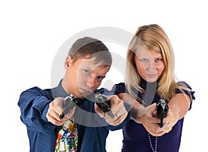 Man and woman with guns