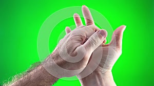 man woman hand touch Love couple hands connecting green background. Unrecognizable man and woman handsCloseup romantic