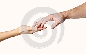 Man and woman hands reaching to each other