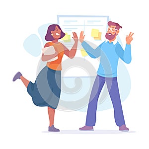 Man and Woman Having Bright Idea and Finding Smart Solution Cheering Vector Illustration