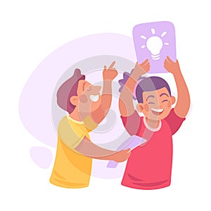 Man and Woman Having Bright Idea and Finding Smart Solution Cheering Vector Illustration