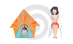 Man and Woman Having Mental Disorder and Psychic Illness Vector Set