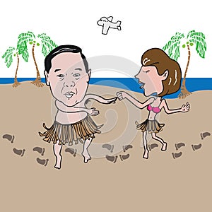 Man and woman Hawaii dance cartoon