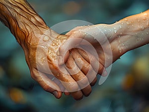 Man and woman holding hands, close-up.