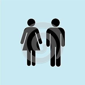 man and woman icon with blue background black isolated, cool