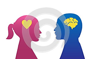 Man and woman icon. Silhouette of heart or brain