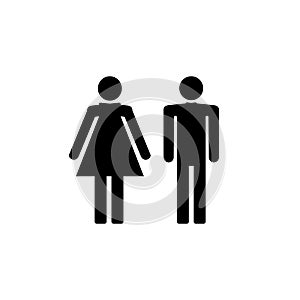 Man, Woman icon, toilet sign, restroom sign. Black on white background. Flat design. Vector illustration.