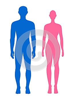 Muž a žena ilustrácie. modrý a ružový silhouette 