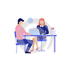 Man and Woman on interview conversation vector illustration.