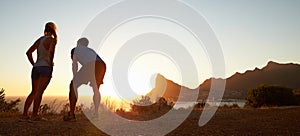 Man and woman after jogging, letterbox format