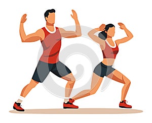 Man and woman jogging in sportswear, athletic couple running. Exercise, fitness duo, and active lifestyle vector