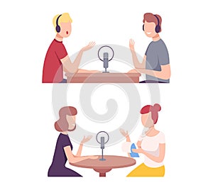 Man and Woman Journalist Interviewing People Character Vector Set photo