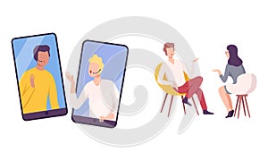 Man and Woman Journalist Interviewing People Character Vector Set photo