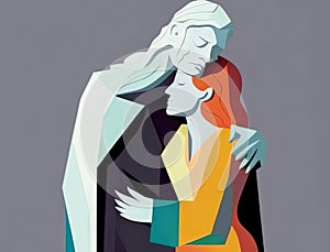 A man and a woman locked in an embrace of enduring love that transcends age. Art concept. AI generation