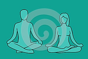 Man and woman of lotus yoga pose.