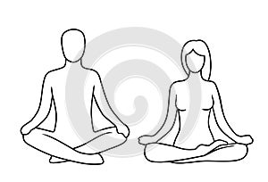 Man and woman of lotus yoga pose. Lotus pose.