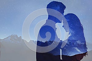 Man and woman love, double exposure of couple