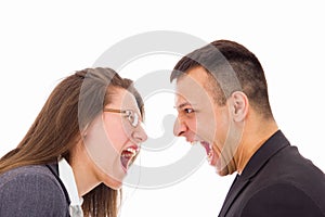 Man and woman with love problems yelling at each other