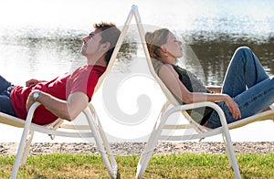 Man and woman lying.