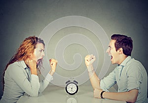 Man and woman mad angry with each other having disagreement screaming photo