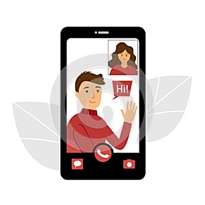 Man and woman make a video call concept vector illustration. Long distance relationship.