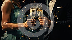 Man and woman making champagne toast. Merry Christmas and Happy New Year concept