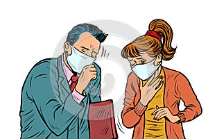 Man and woman in masks, dirty air, illness infection