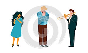 Man and Woman Musician Instrumentalist Performing Music Playing Musical Instrument Vector Set