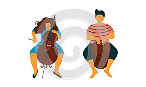 Man and Woman Musician Instrumentalist Performing Music Playing Musical Instrument Vector Set photo