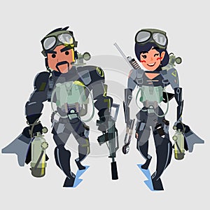 Man and woman Navy seal team couple - vector illustration