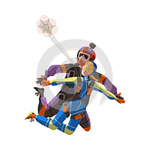 Man and Woman Paratrooper or Parachutist Free-falling and Descenting with Parachute Vector Illustration