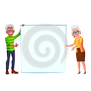 Man And Woman Pensioner Hold Blank Banner Vector