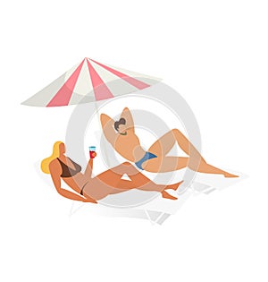 Man woman people couple at summer beach vacation isolated on white vector illustration. Young flat character rest in