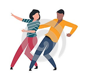 Man and woman performing dance. Cartoon couple dancing together. Choreographic lesson. People in club or music festival