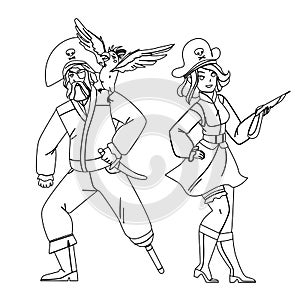 Man And Woman Pirate Standing Together Vector