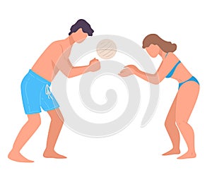 Man and woman playing beach volleyball on vacation