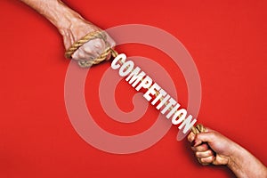 A man and a woman pull the rope. The concept of competition and the right to vote