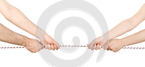 Man and woman pulling a rope