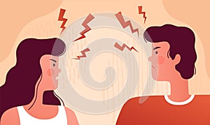 Man and woman quarrel and swear at each other. The psychological concept of family quarrel, conflict and