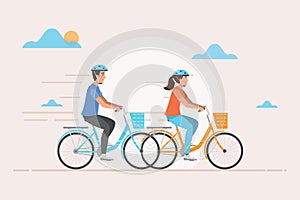 man and woman ride a bicycle. Vector illustration