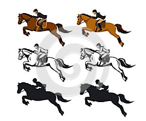 Man and Woman Riding Jumping Horse Set photo
