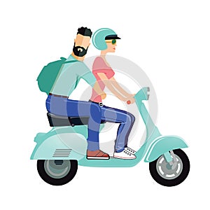 A man and a woman riding a scooter