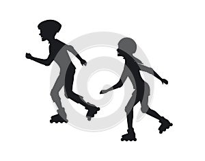 Man and woman roller skating silhouettes