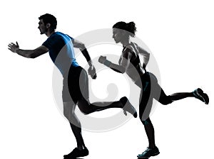 Man woman runner running jogging sprinting photo