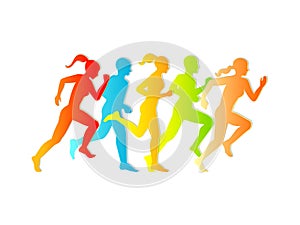 Man & Woman running. Set of silhouettes of running men and women. Vector.