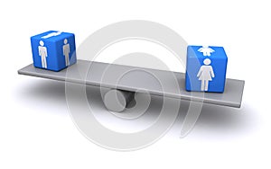 Man, woman and see-saw