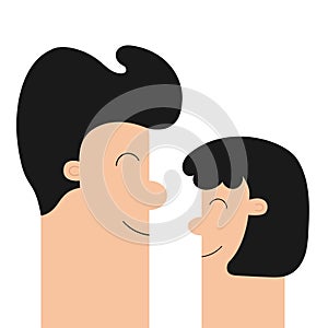 Man and woman set. Love couple. Cute cartoon funny character. Smiling face profile. Black hair. Happy Valentines Day. Greeting