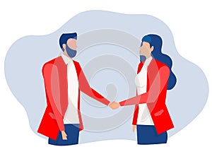 Man and woman shaking hands achievement in deal business partnership concept  illustration flat style