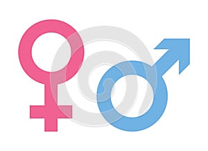 Man and Woman sign icon. Symbol pink of female and blue of male